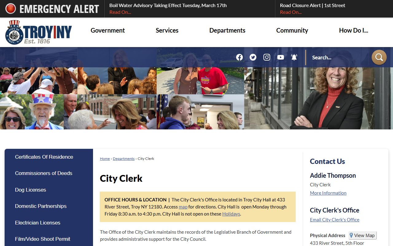 Troy City Clerk office for unclaimed money