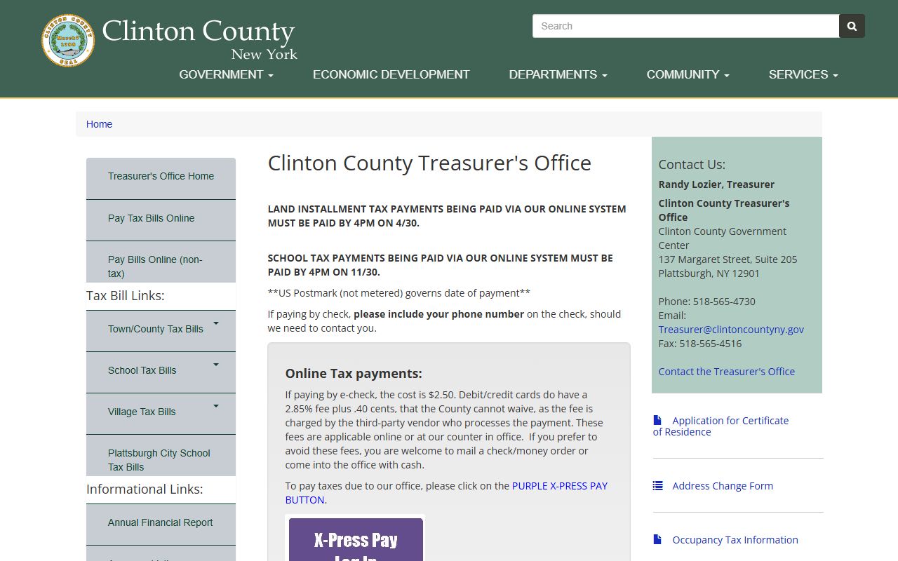 Clinton County Clerk and Treasurer office for unclaimed money searches