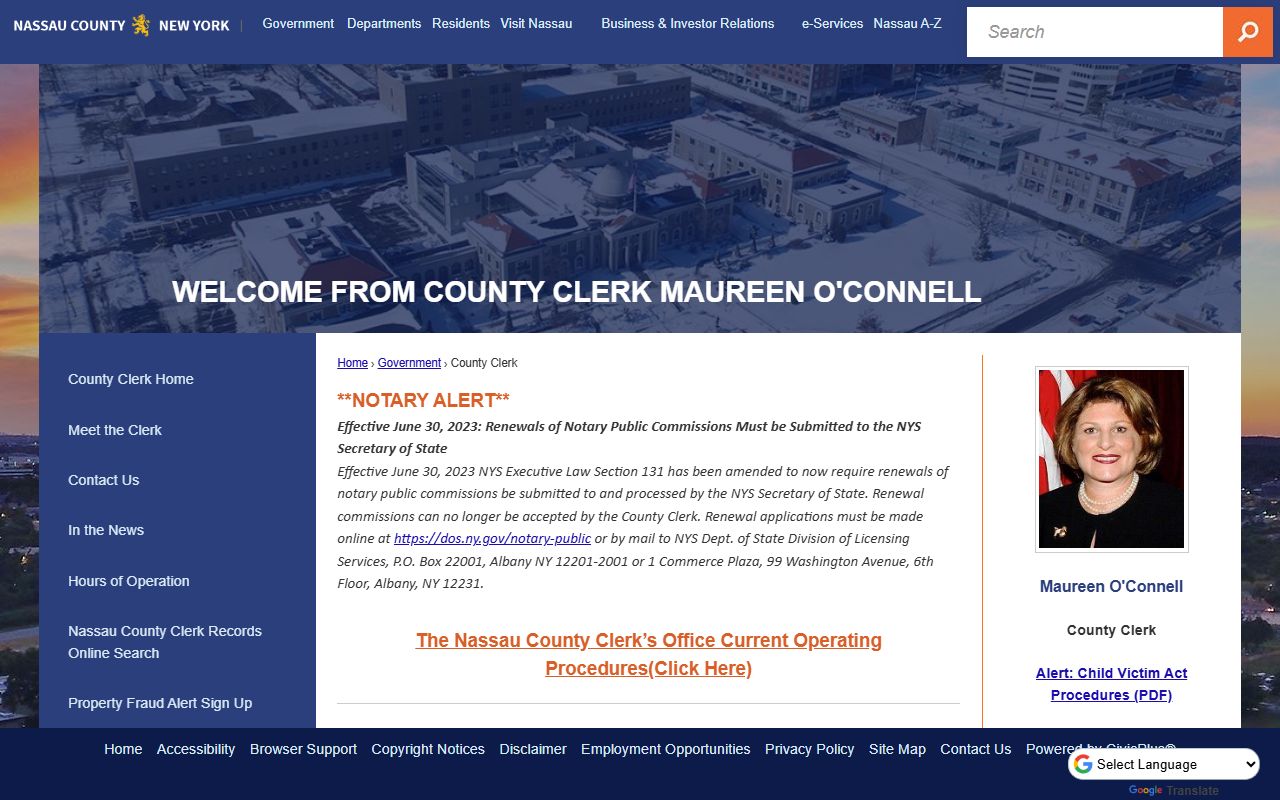 Nassau County Clerk office page