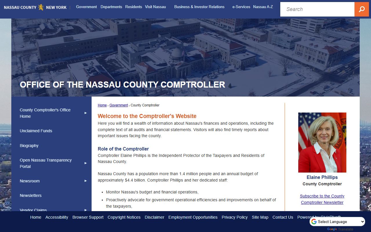 Nassau County Comptroller office page