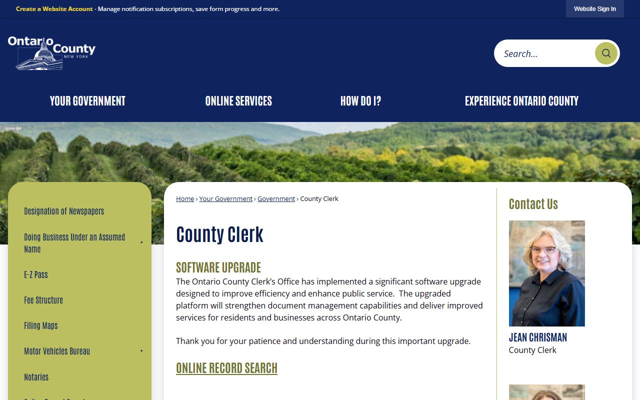 Ontario County Clerk office for unclaimed money searches in Canandaigua