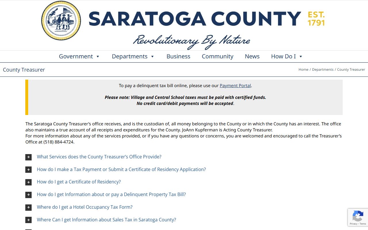 Saratoga County Treasurer office for unclaimed funds