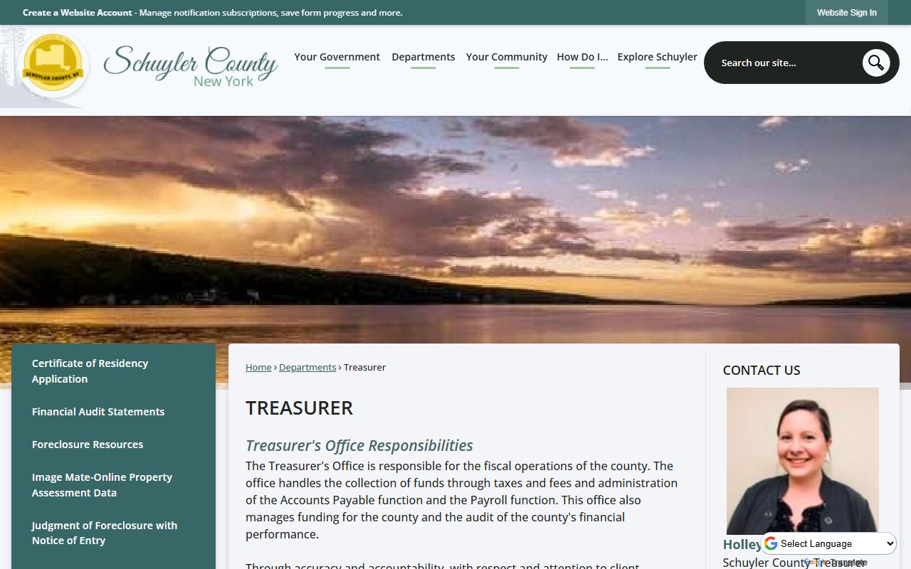 Schuyler County Treasurer office for unclaimed money