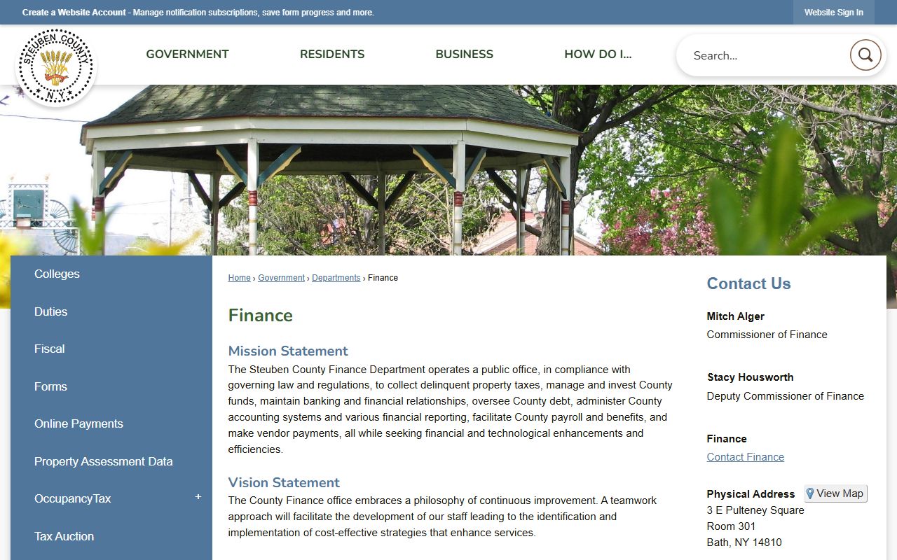 Steuben County Treasurer office for unclaimed money searches